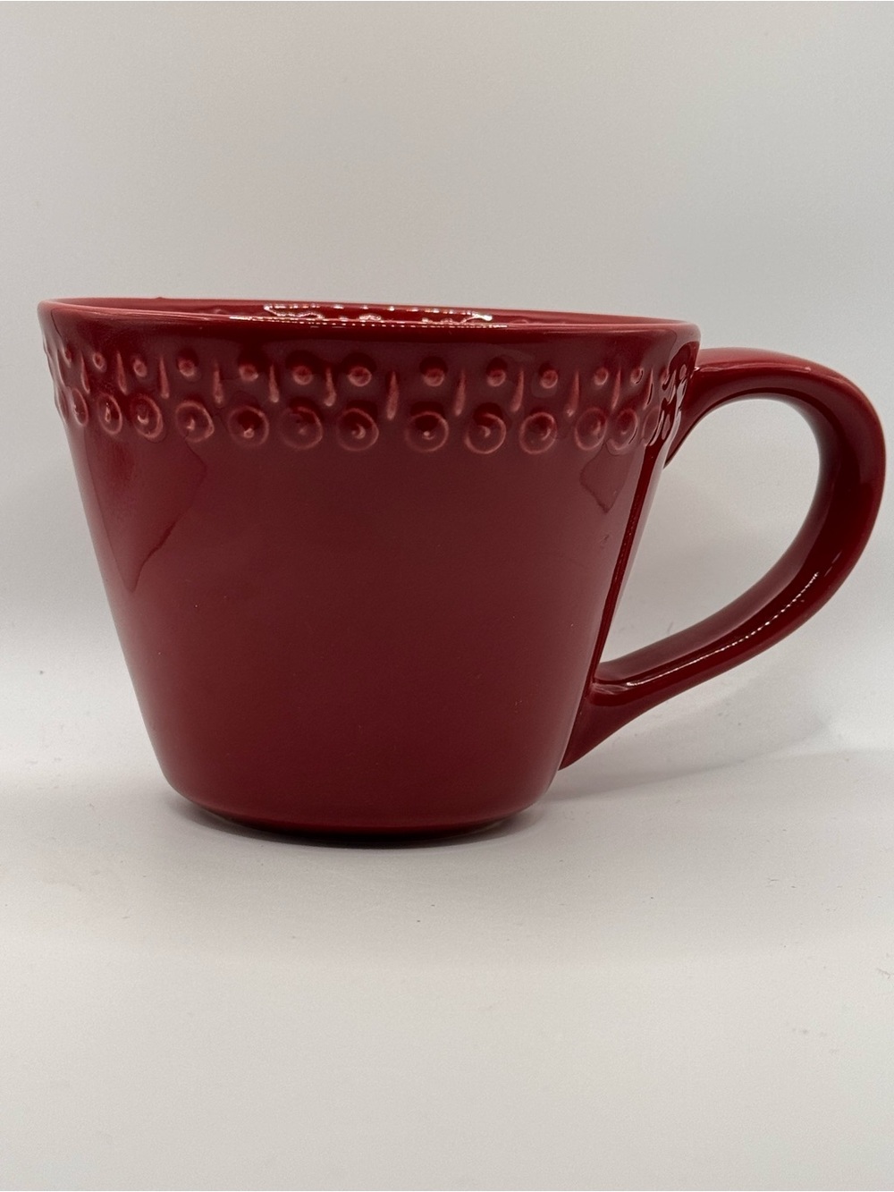 Starbucks Red Embossed Made in Portugal Wide Mouth Coffee Mug. 14 fl oz.